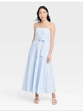 a new day Light Blue Strapless Belted Midi Dress
